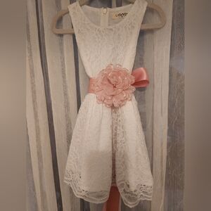 UBaby Charming White Lace Dress w/ Pink Bowed Removable Sash, S100-3T/4T, NWOT